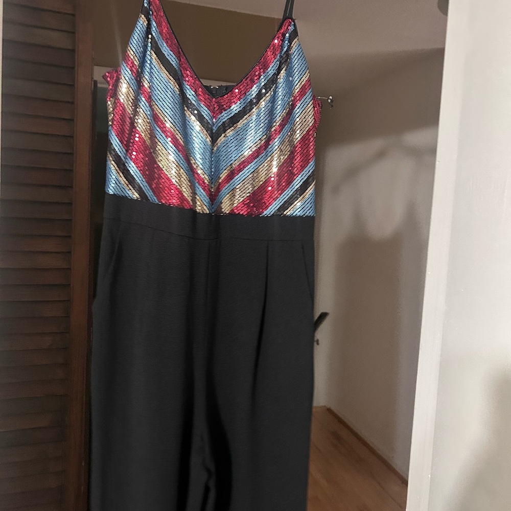 June & Hudson Red and Blue Jumpsuit with Striking Design